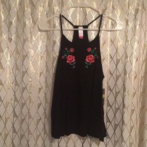 Black loose tank with roses